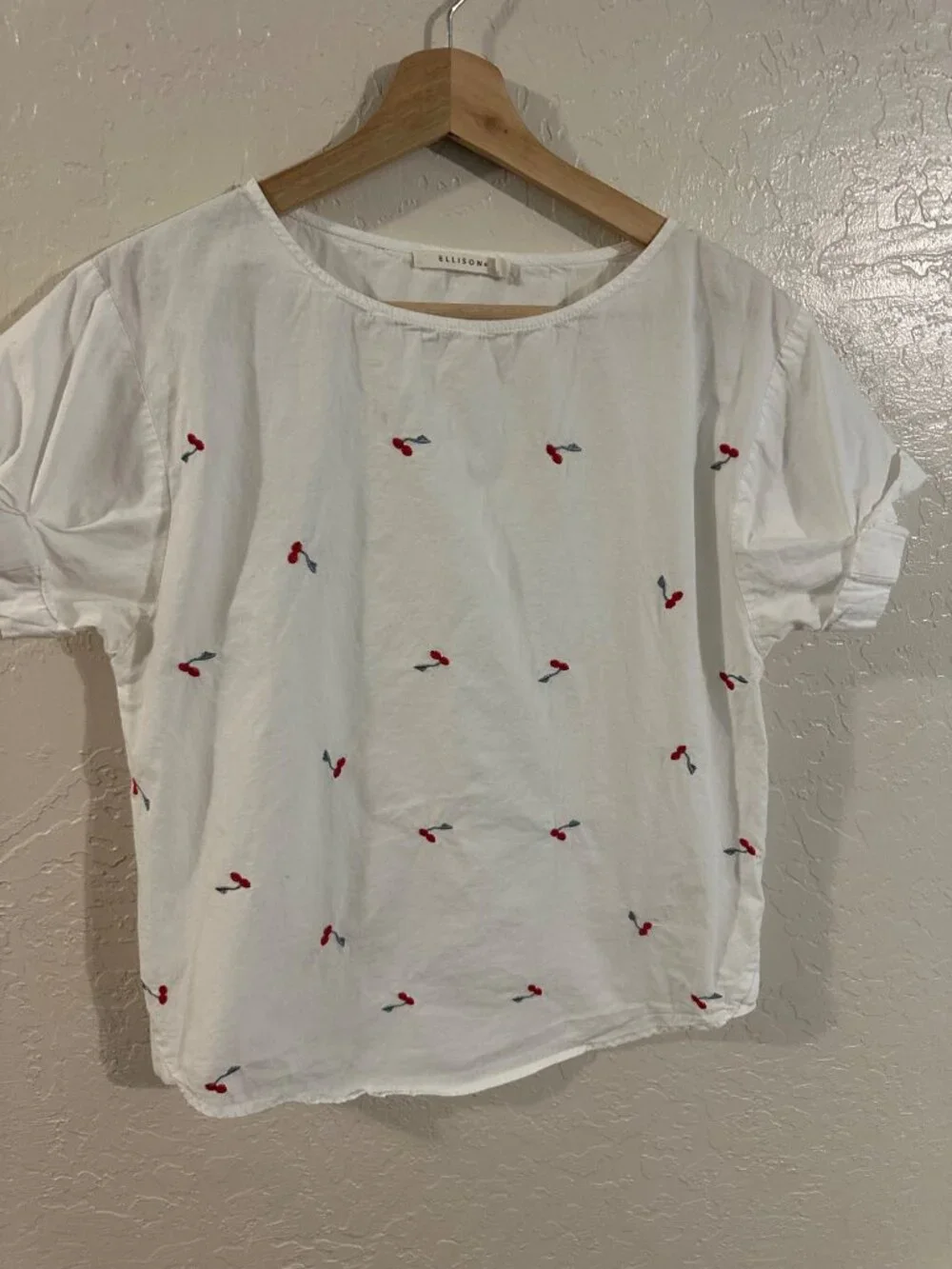 Ellison 100% Cotton Cherry Fruit Summer Short Sleeved White T Shirt